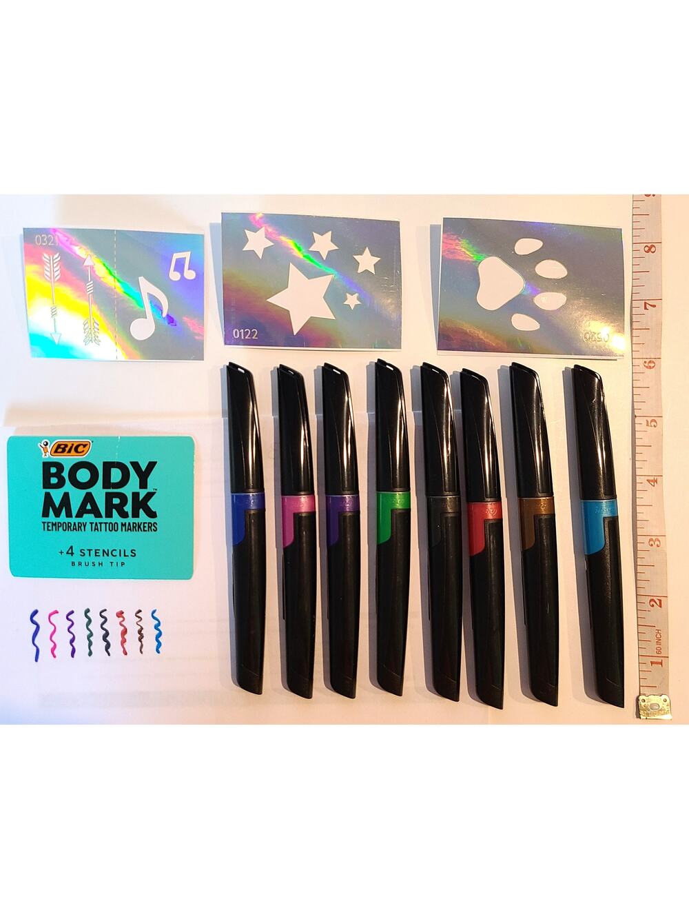 Bic Body Mark Temporary Tattoo Markers 8 Colors + Stencil Sheets